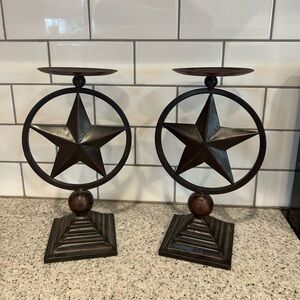 Star Design Metal Candle Holders - Brown
